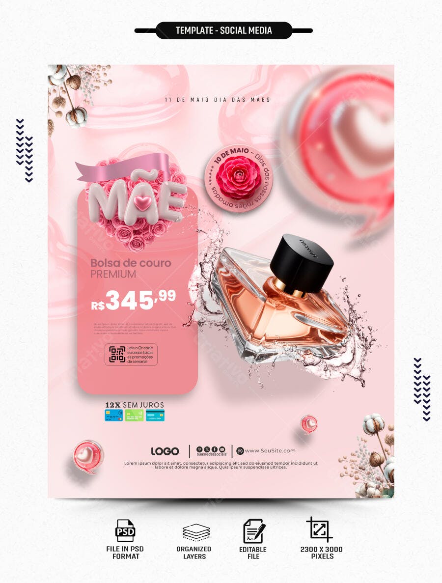 Post Instagram Dia das Mães Perfumaria PSD Editável