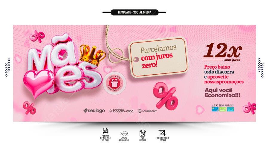 Banner Dia das Mães Parcelamento Zero PSD Editável