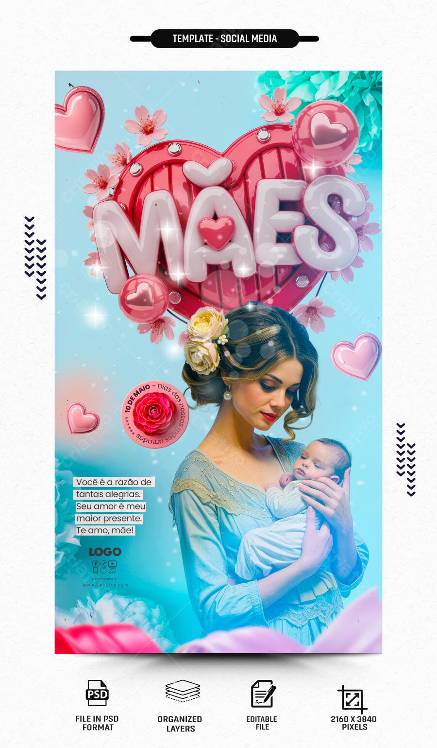 Post Instagram Dia das Mães Maio PSD Editável