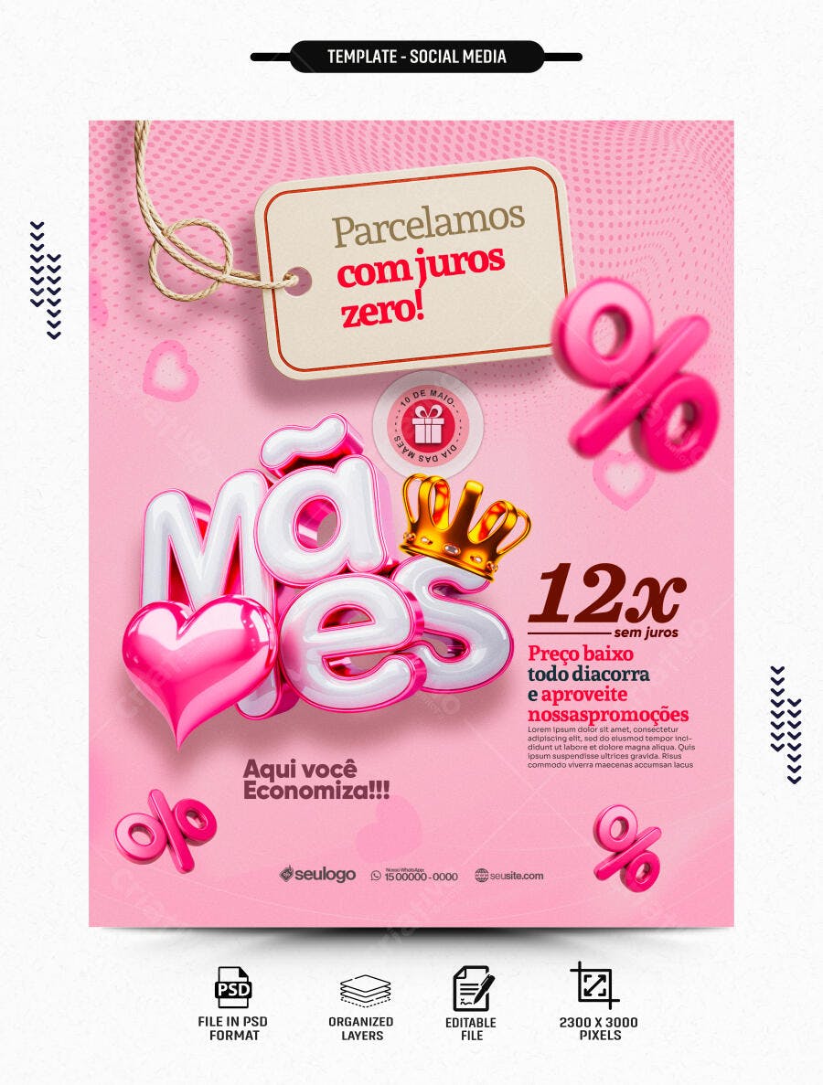 Post Instagram Dia das Mães Oferta Parcelamento PSD Editável