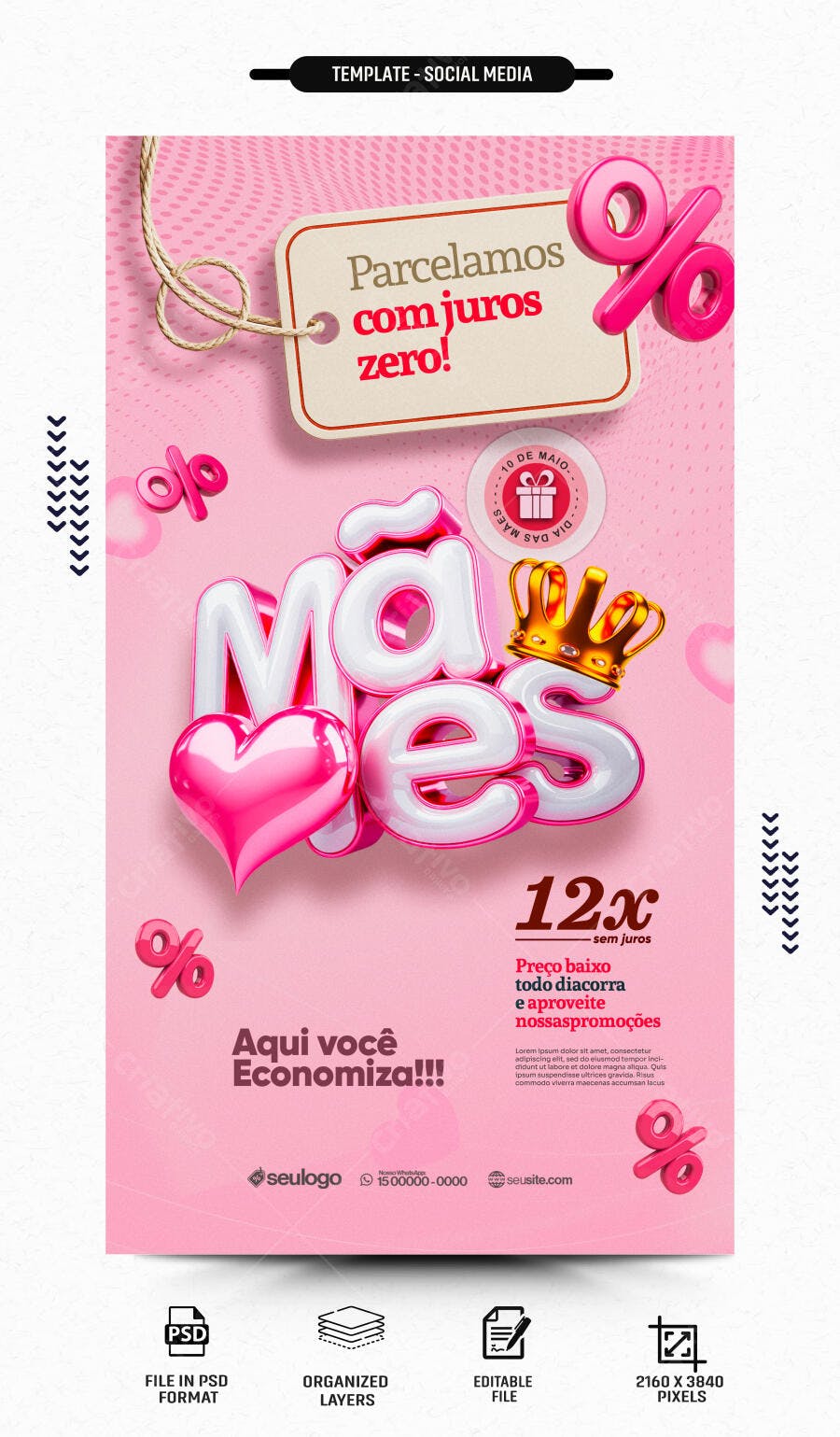 Post Instagram Dia das Mães Oferta Parcelamento PSD Editável