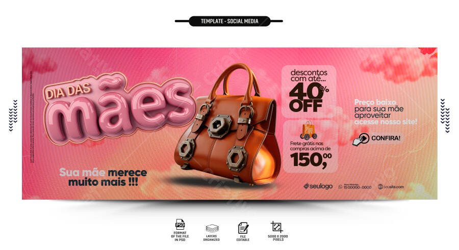 Banner Dia das Mães Loja de Bolsas PSD Editável