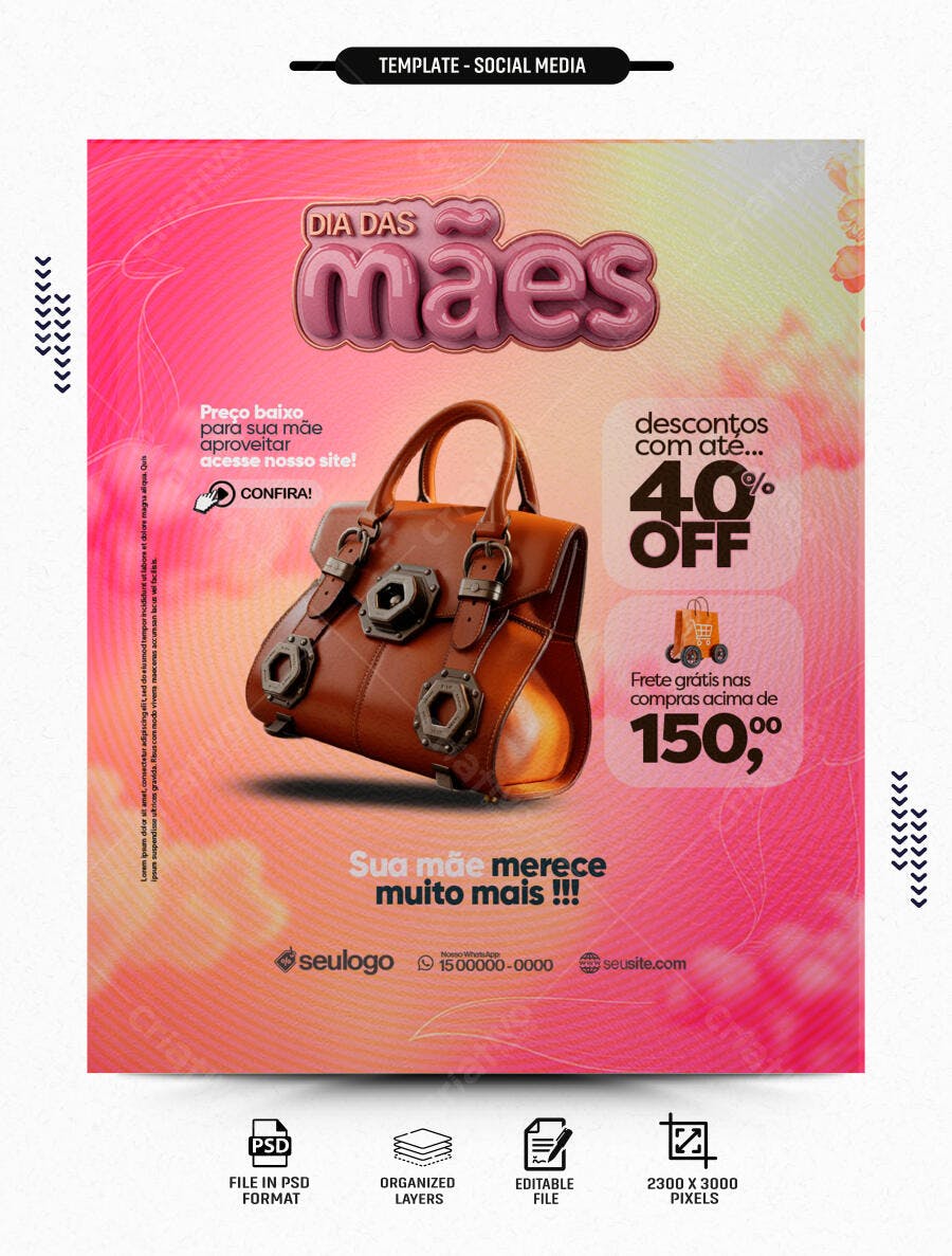 Post Instagram Dia das Mães Loja de Bolsas PSD Editável