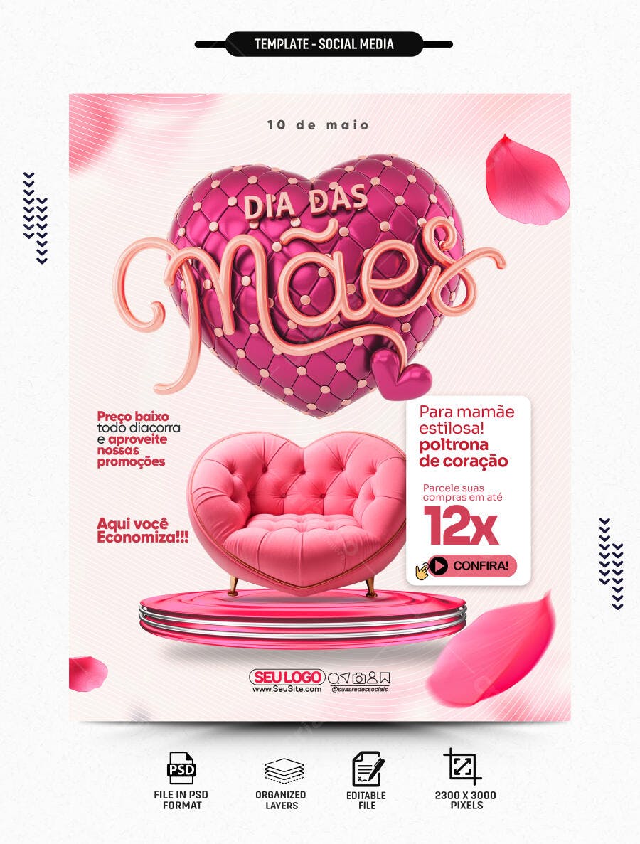 Post Instagram Dia das Mães Oferta Presente PSD Editável