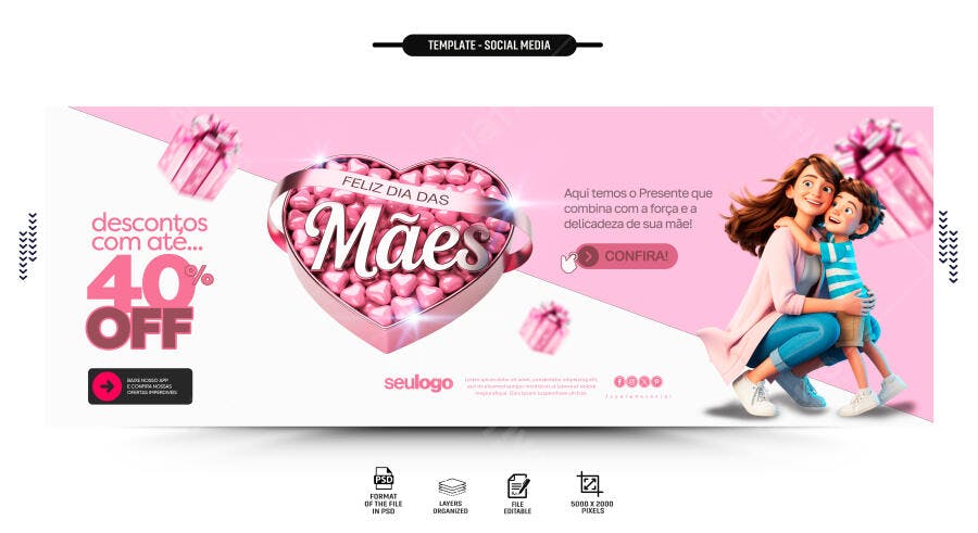 Banner Dia das Mães Promoção Loja de Presentes PSD Editável