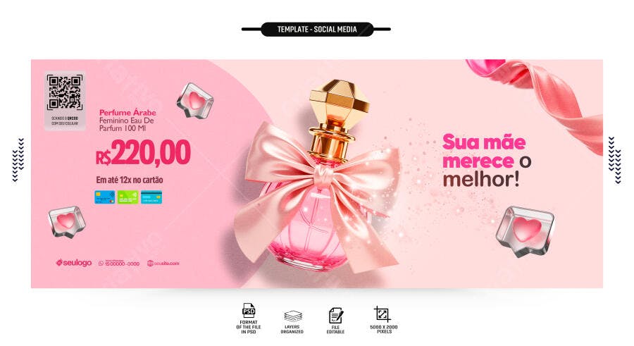 Banner Dia das Mães Perfumaria Rosa PSD Editável