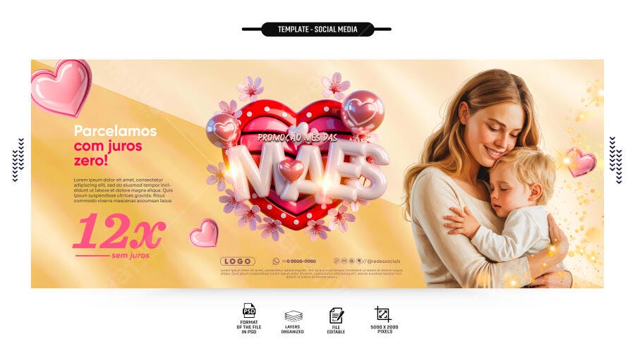 Banner Dia das Mães Parcelamento Loja PSD Editável