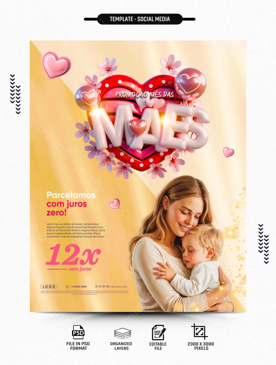 Post Instagram Dia das Mães Promoção PSD Editável