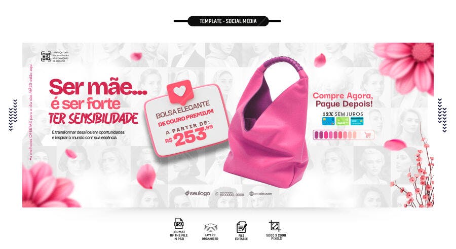 Banner Dia das Mães Loja de Bolsas Femininas PSD Editável