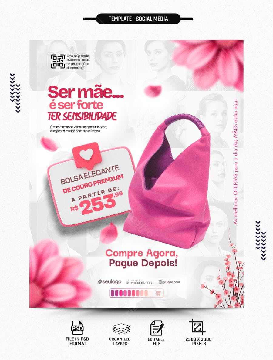 Post Instagram Dia das Mães Loja de Bolsas PSD Editável