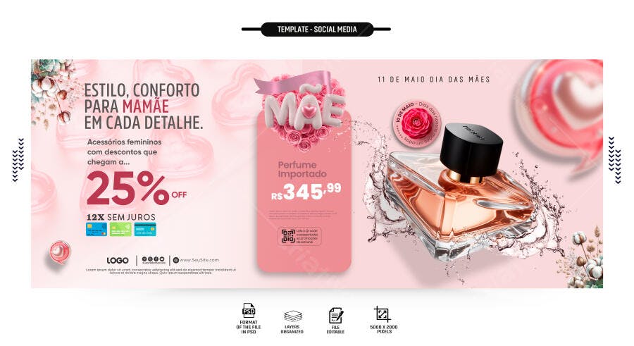 Banner Dia das Mães Perfumaria Cosméticos PSD Editável
