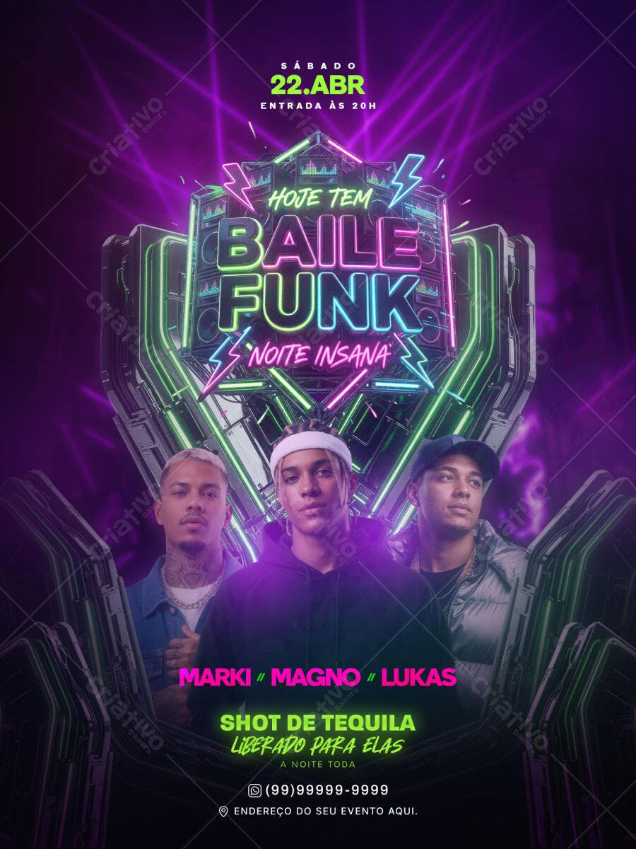 Flyer Baile Funk Noite Insana PSD Editável