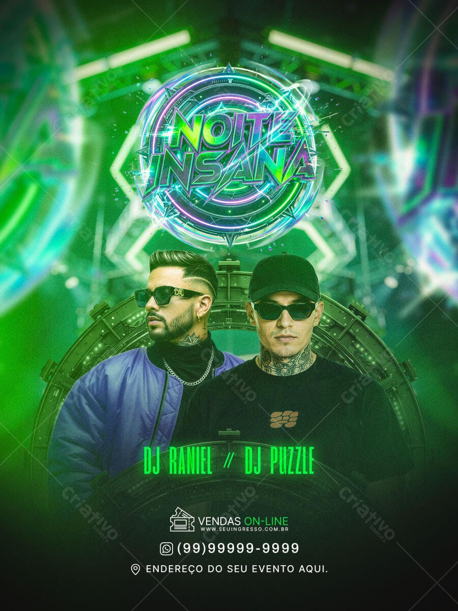 Flyer Festa Balada Eletrônica Noite Insana PSD Editável