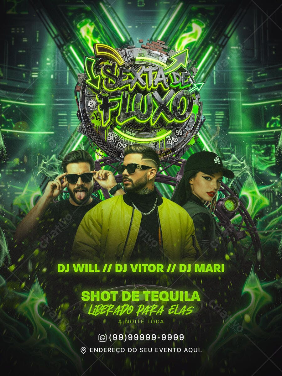 Flyer Sexta de Fluxo Balada Festa PSD Editável