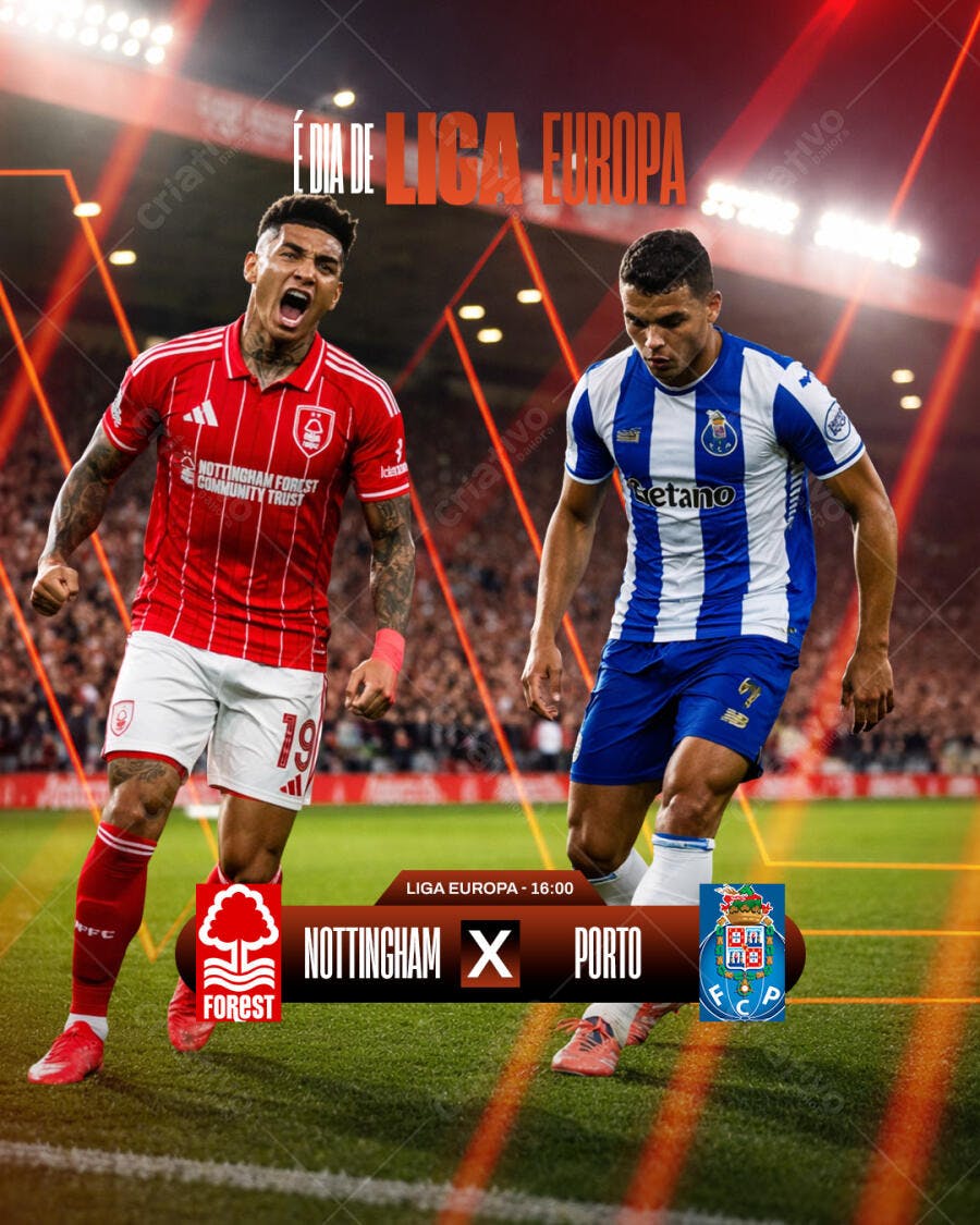 Post Instagram Liga Europa Futebol Nottingham X Porto PSD Editável