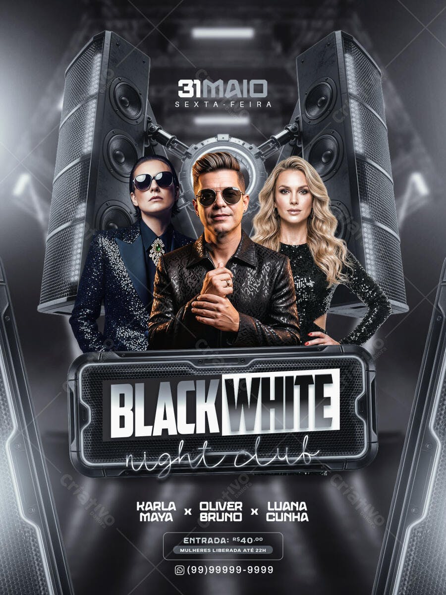 Flyer Balada Black White Night Club 31 Maio PSD Editável