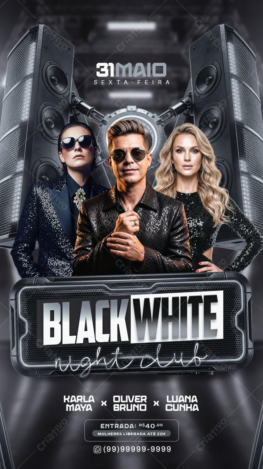 Flyer Balada Night Club Black White PSD Editável