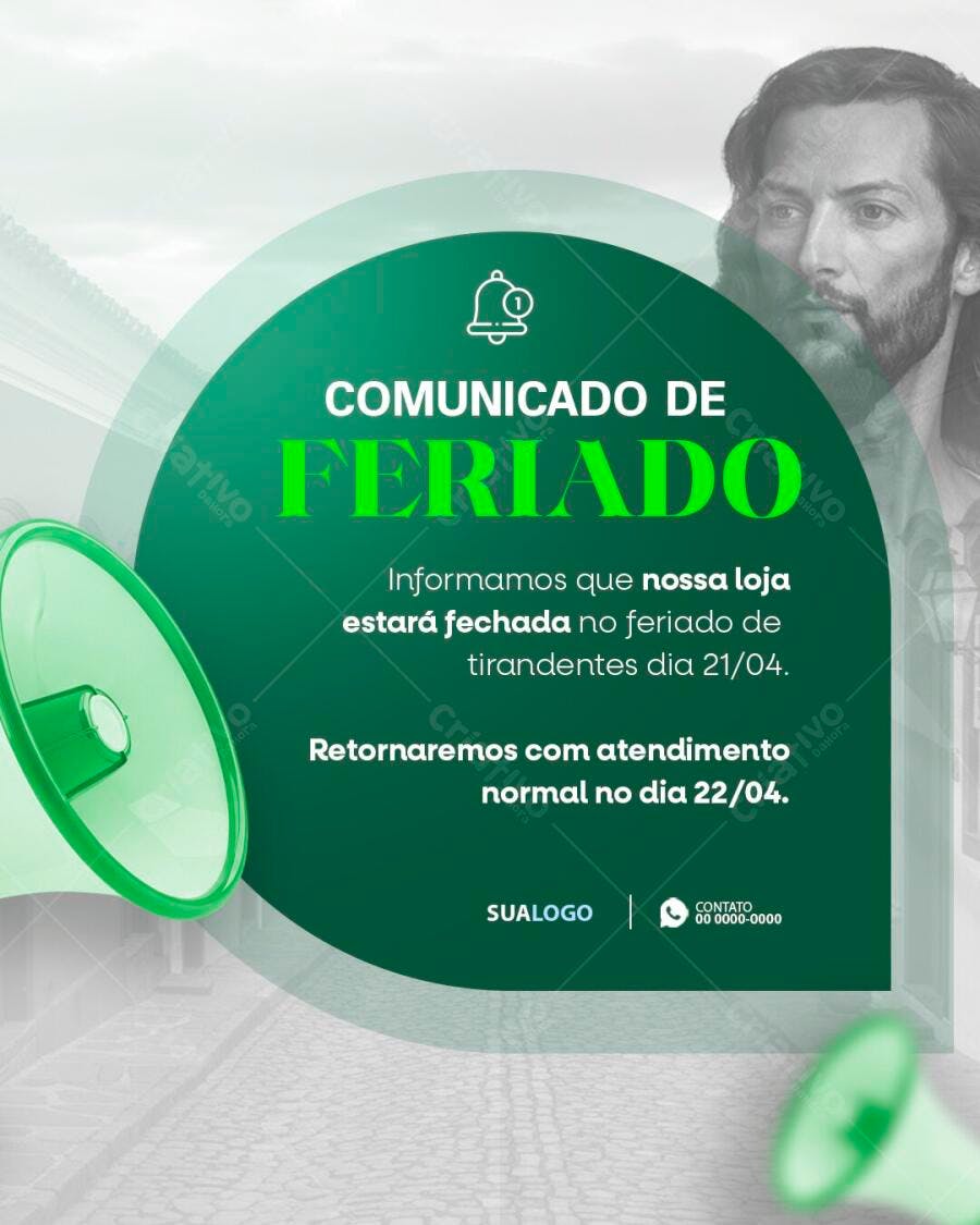 Post Instagram Comunicado Feriado Tiradentes PSD Editável