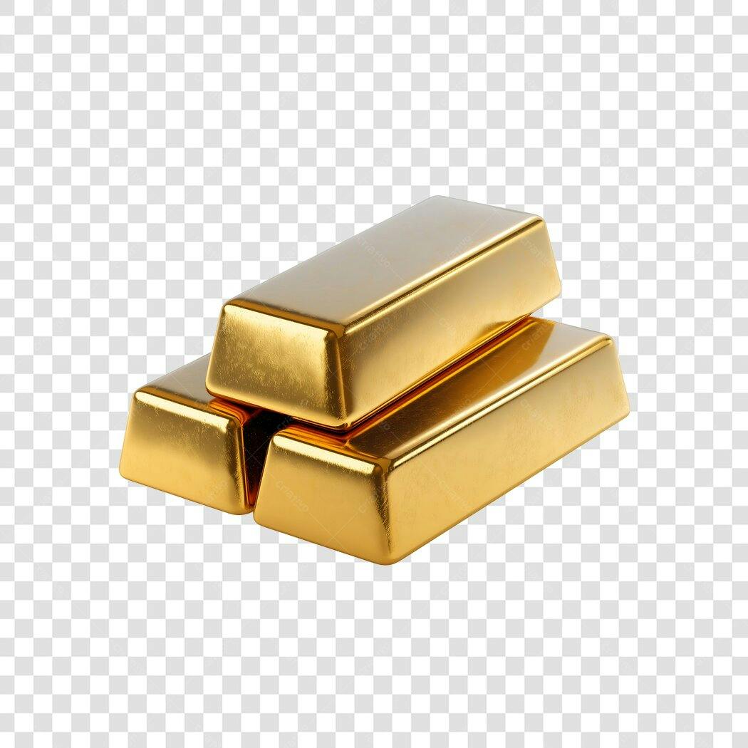 Elemento 3D Barras de Ouro Empilhadas PNG Fundo Transparente