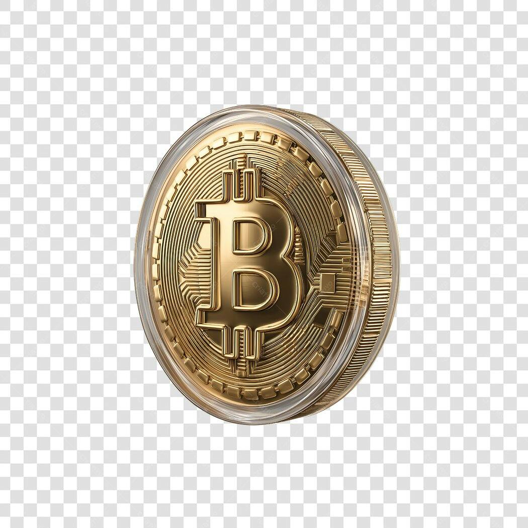 Elemento 3D Bitcoin Moeda Criptomoeda PNG Fundo Transparente