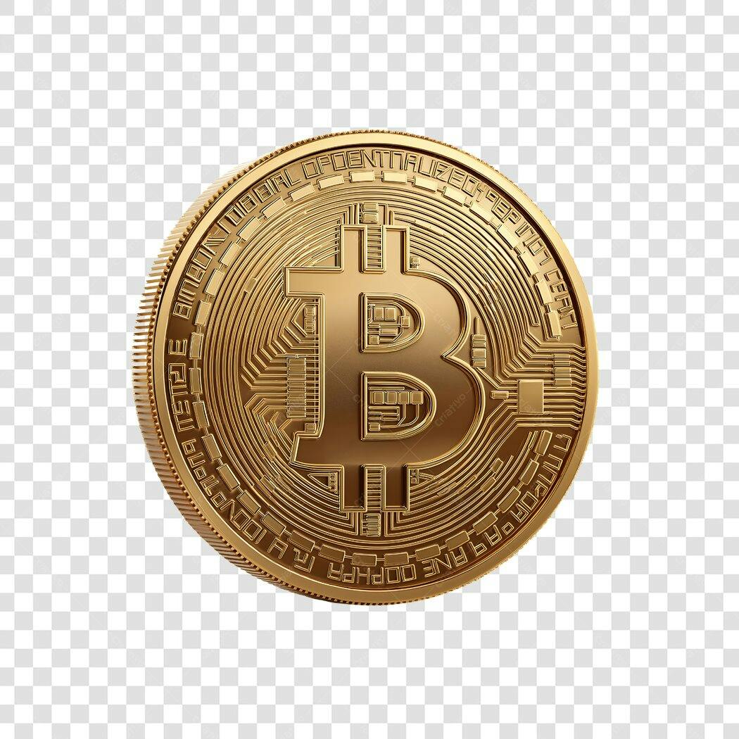 Elemento 3D Bitcoin Moeda Dourada PNG Fundo Transparente
