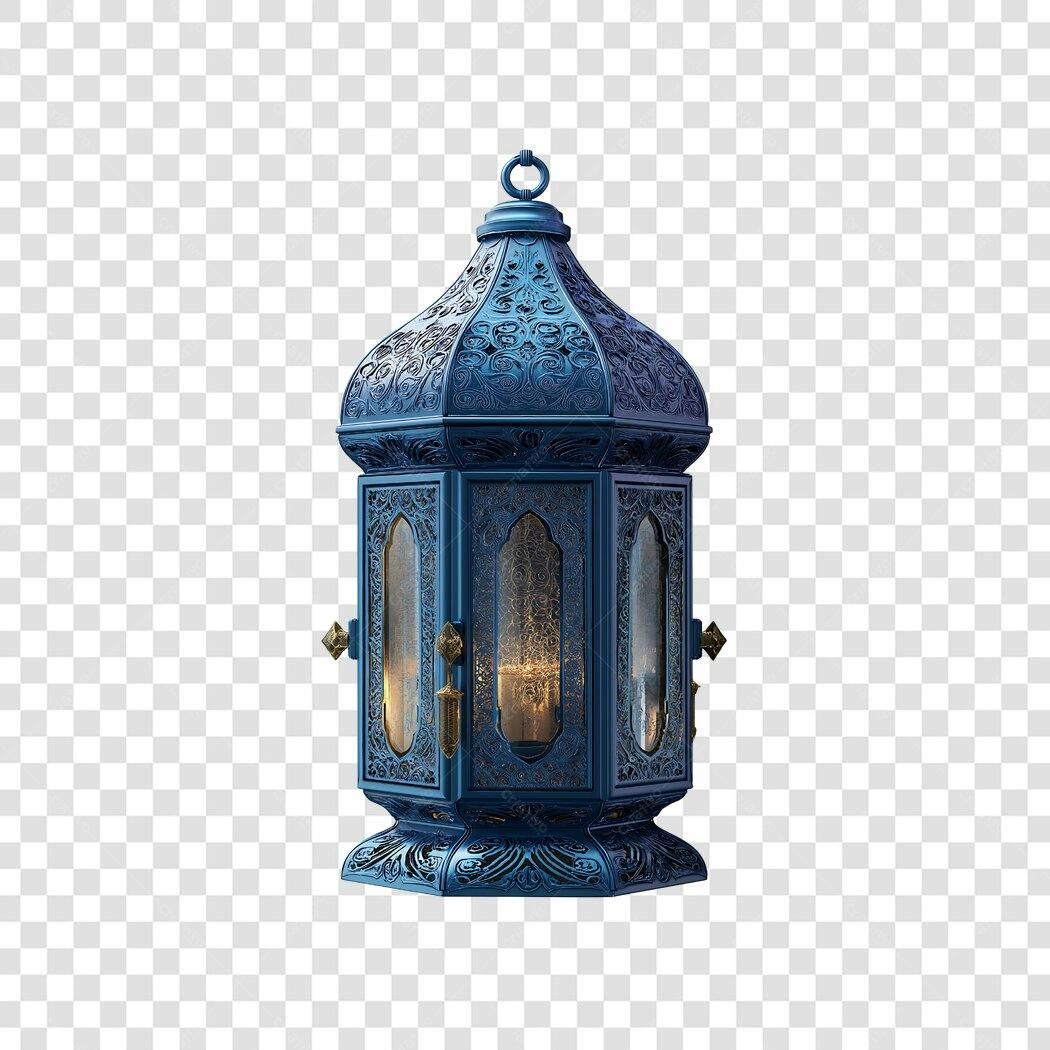 Elemento 3D Lanterna Árabe Azul Escuro PNG Fundo Transparente
