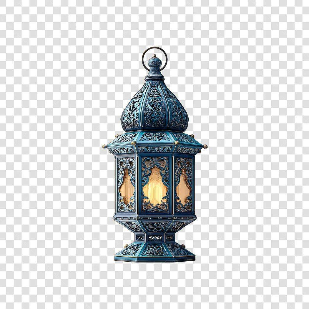 Elemento 3D Lanterna Árabe Ramadã Azul PNG Fundo Transparente