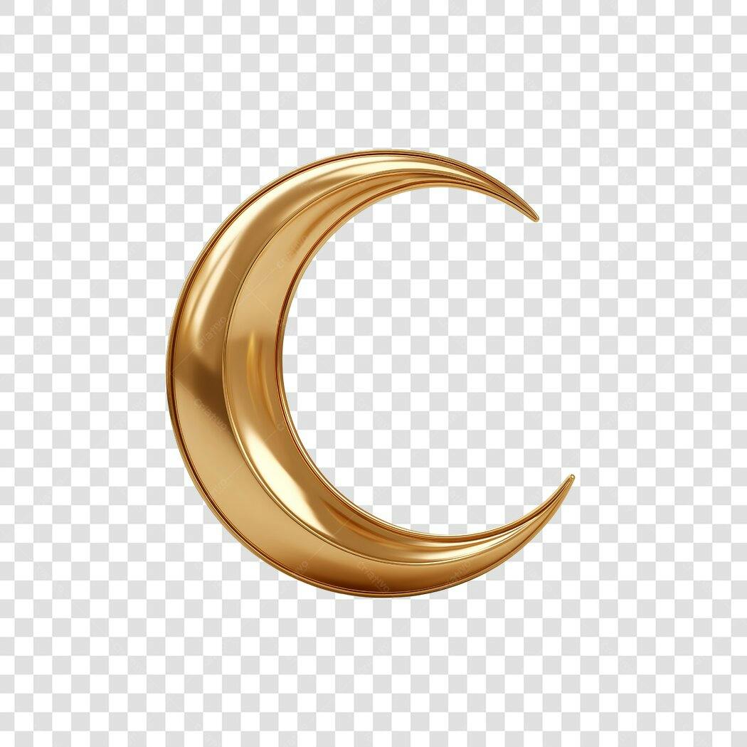 Elemento 3D Lua Crescente Dourada PNG Fundo Transparente