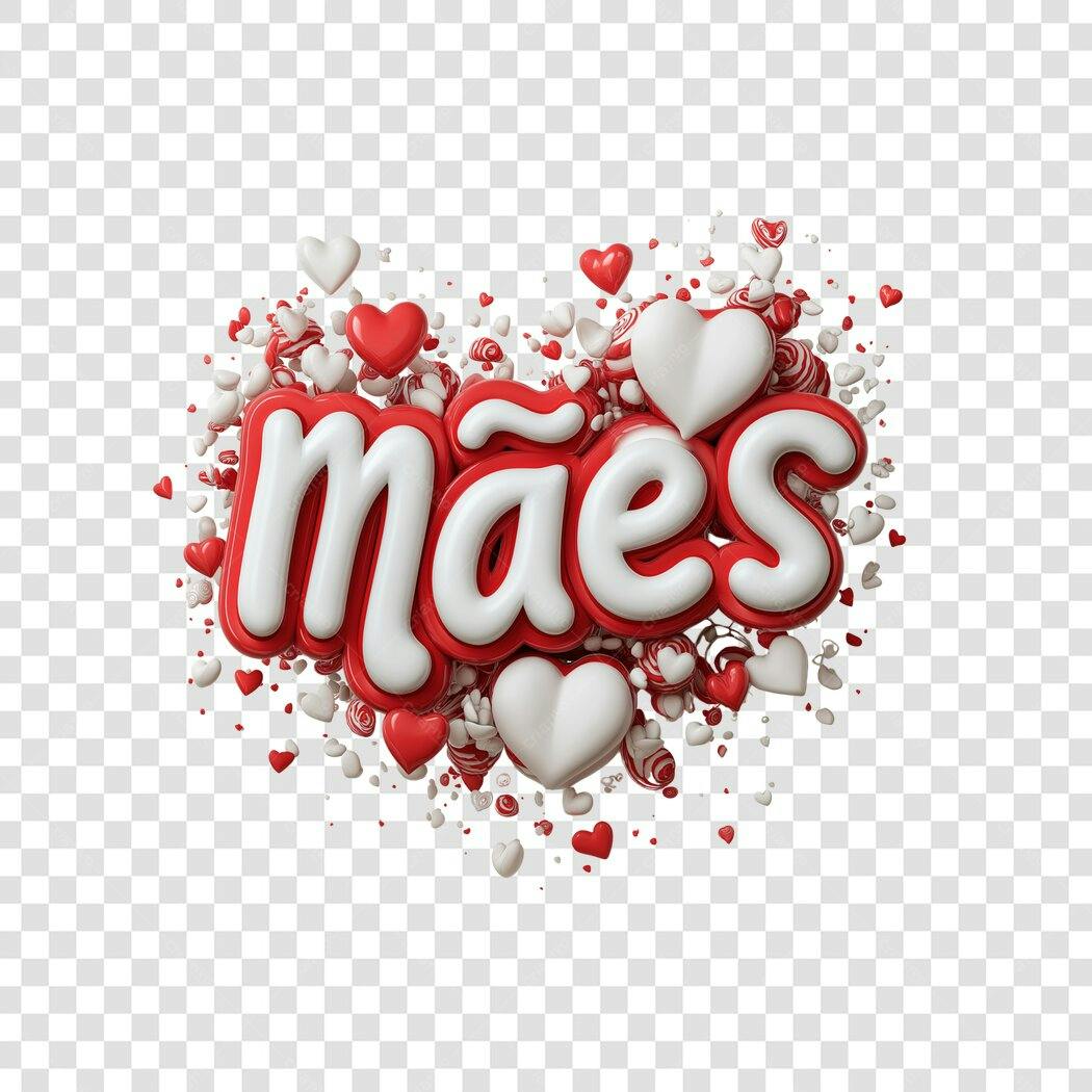 Elemento 3D Mães Corações Vermelhos Brancos PNG Fundo Transparente