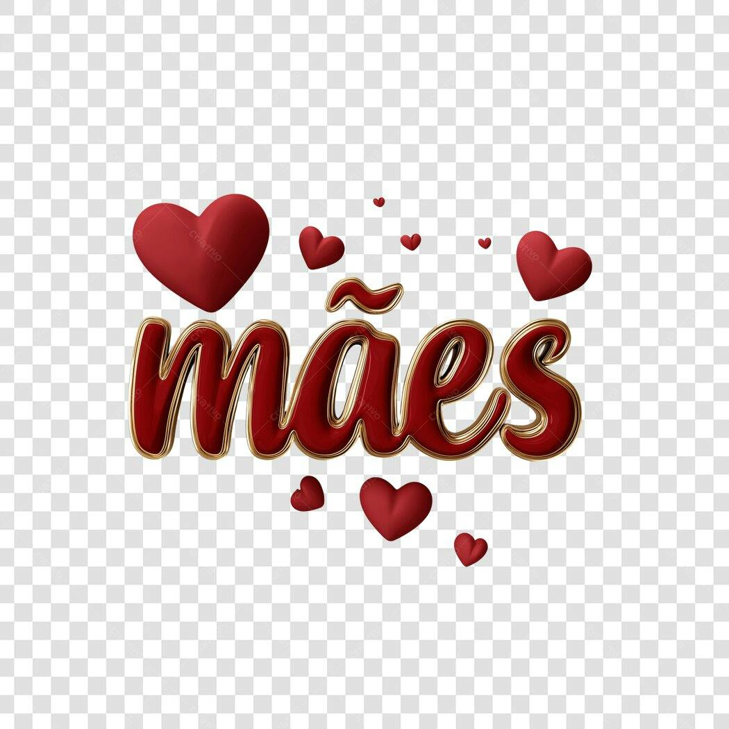 Elemento 3D Mães Corações Vermelhos Dia das Mães Maio PNG Fundo Transparente