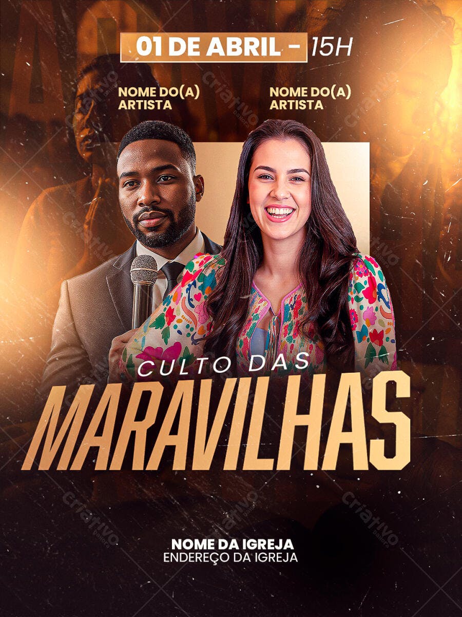 Flyer Culto das Maravilhas Igreja Evento PSD Editável