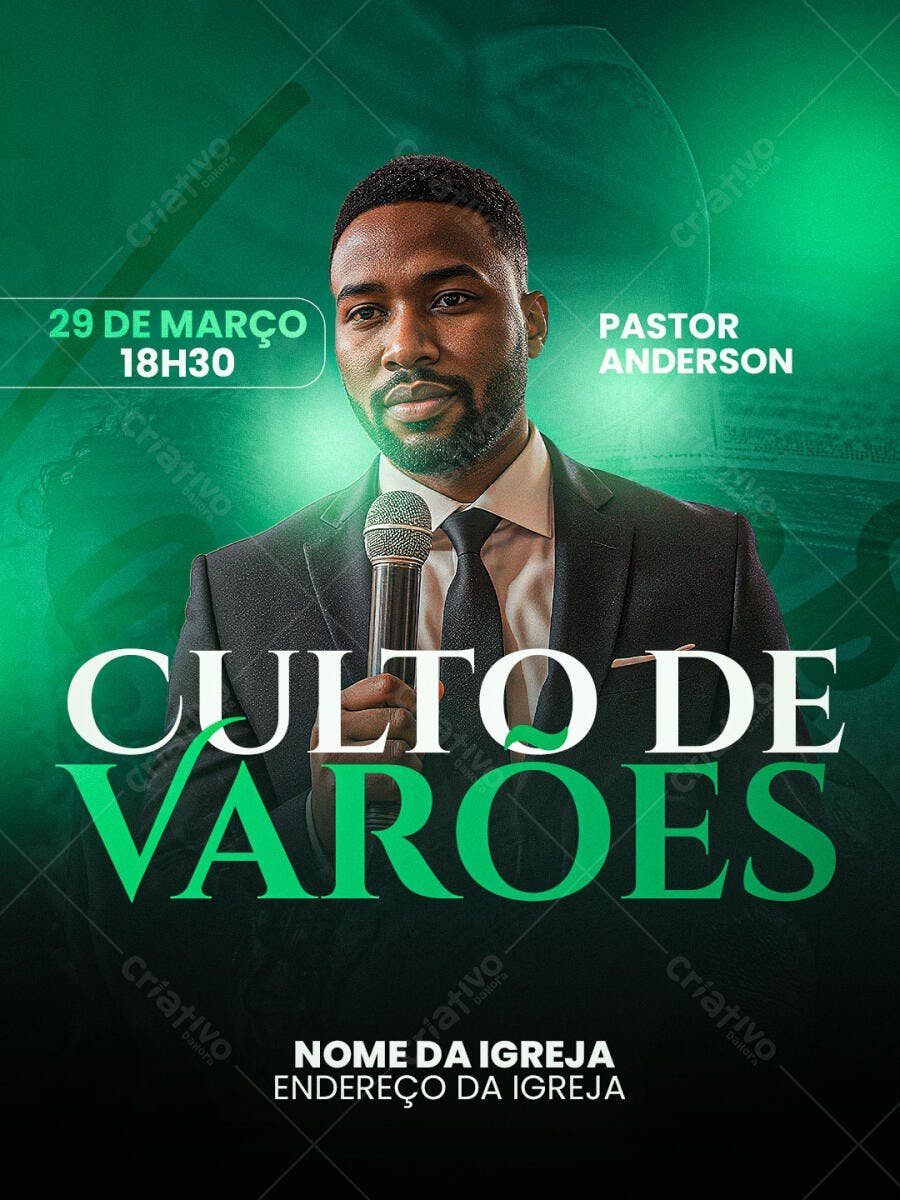 Flyer Culto de Varões Igreja Evangélica PSD Editável