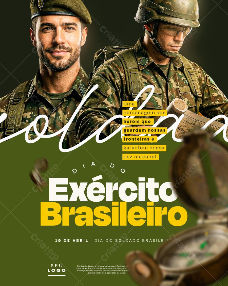 Flyer Dia do Exército Brasileiro 19 de Abril PSD Editável