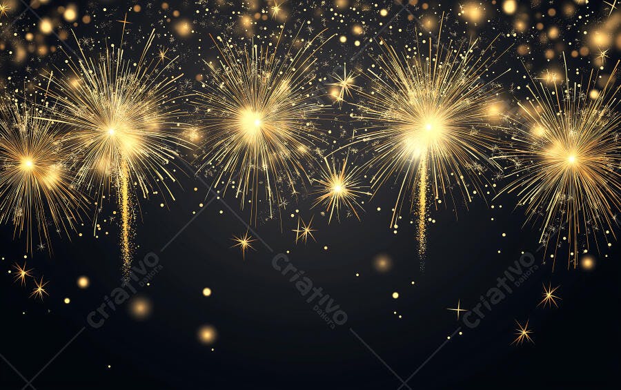 Fogos de Artifício Dourados Fundo Preto Celebração Ano Novo