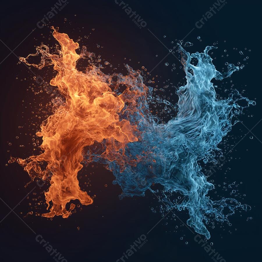 Foto Abstrata Água e Fogo Colidindo Fundo Escuro