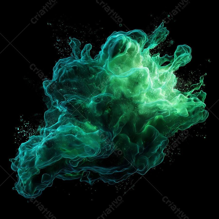 Foto Explosão Fumaça Verde Abstrata Fundo Preto
