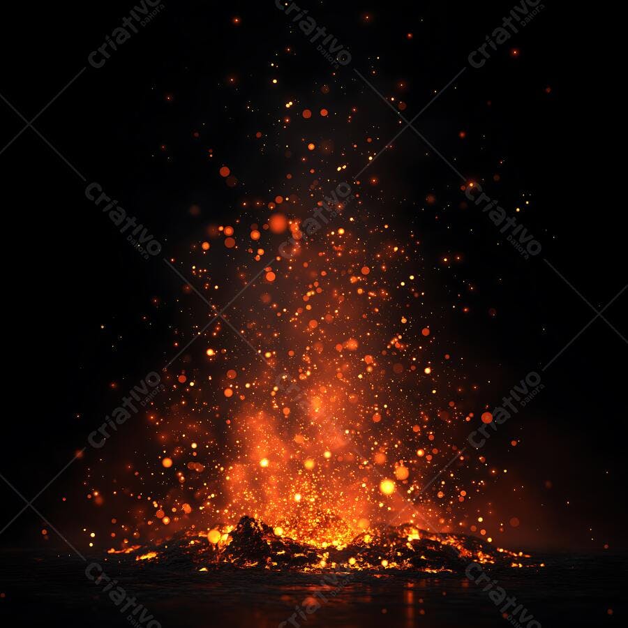 Foto Faíscas Brilhantes Fogo Vulcão Explosão Escuro
