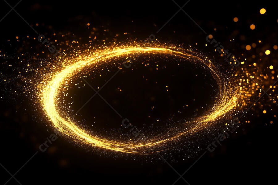 Foto Fundo Preto Brilho Dourado Círculo Mágico Partículas