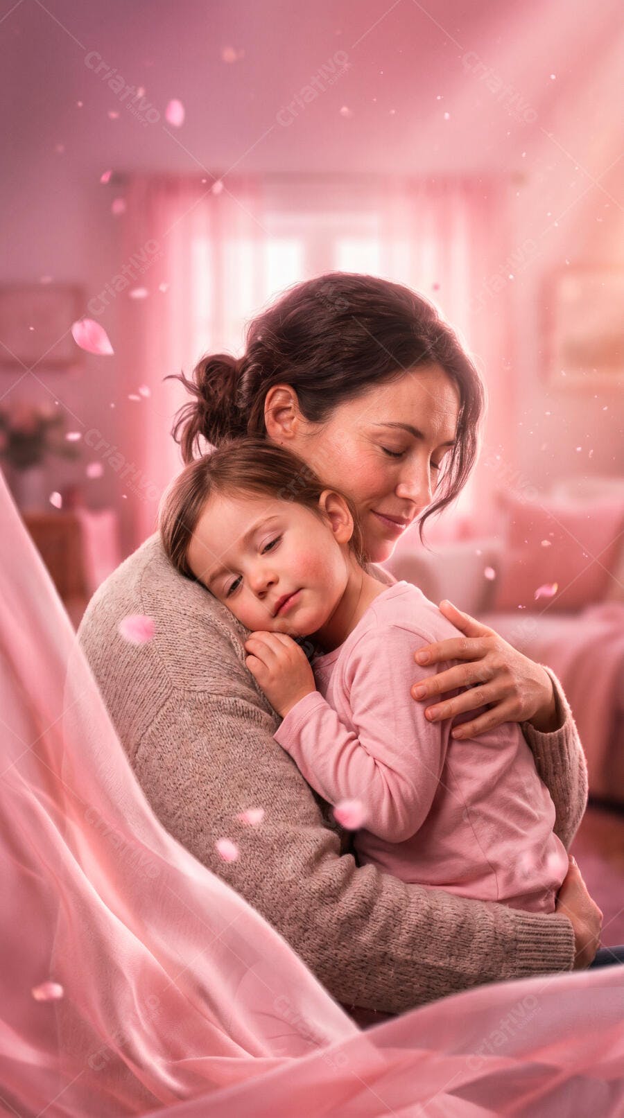 Foto Mãe e Filha Abraçadas Carinho Dia das Mães