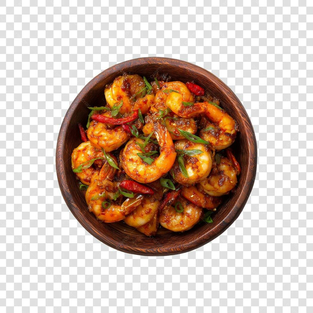 Foto Recortada Camarão Frito Oriental Tigela Madeira PNG Fundo Transparente