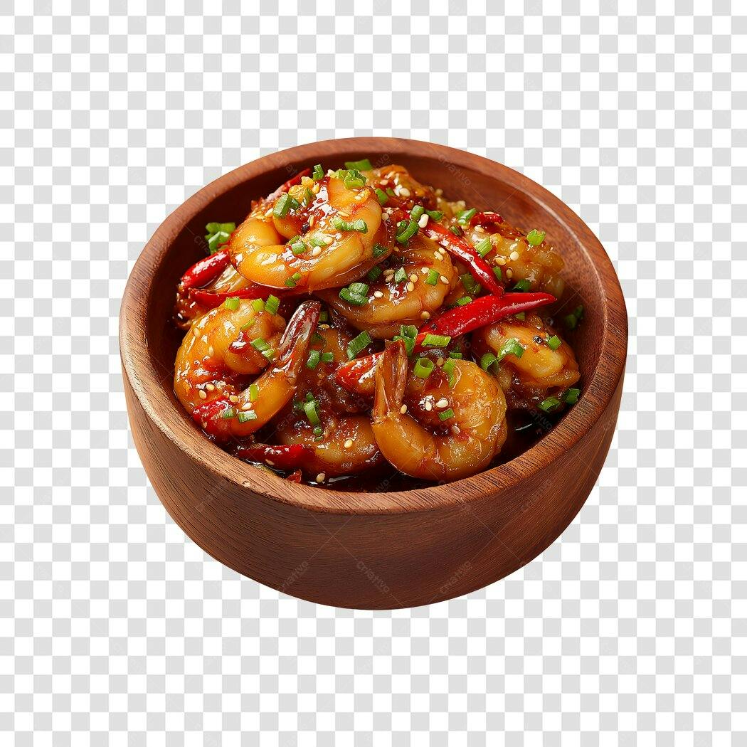 Foto Recortada Camarão Grelhado Tigela Madeira PNG Fundo Transparente