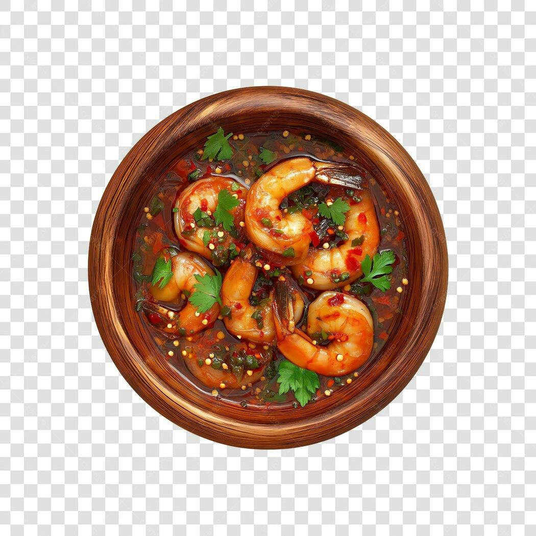 Foto Recortada Camarão Molho Madeira Pimenta PNG Fundo Transparente