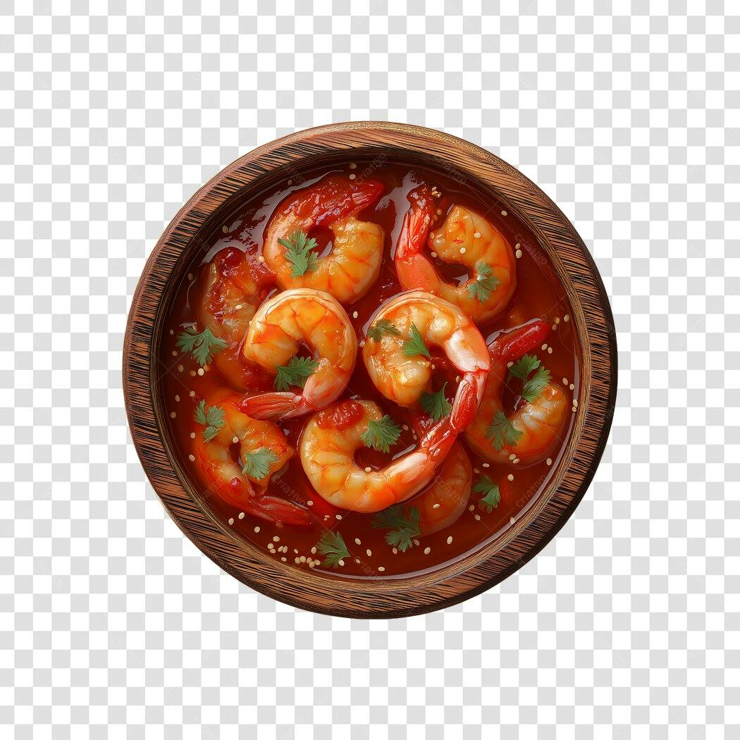Foto Recortada Camarão Molho Vermelho Coentro PNG Fundo Transparente