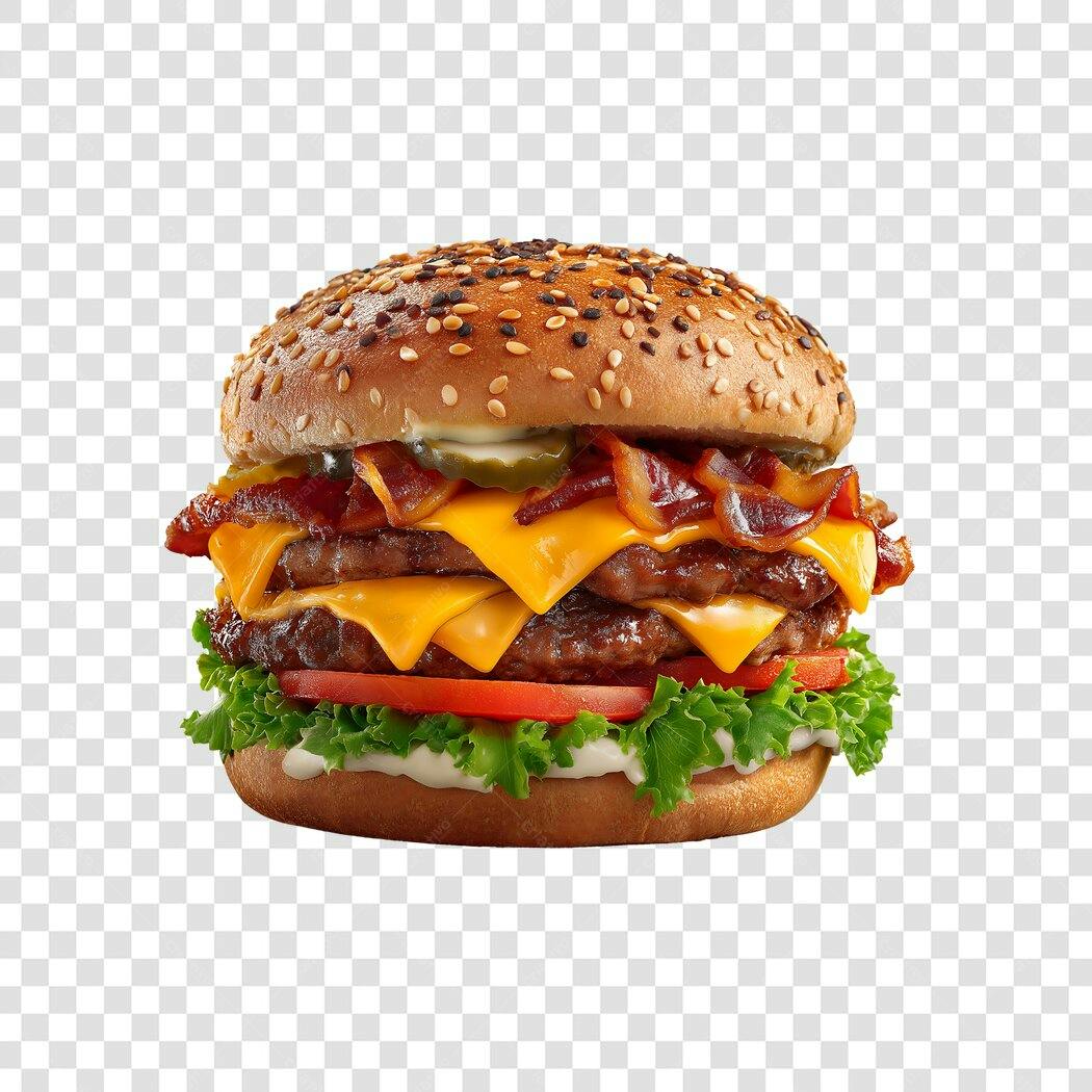 Foto Recortada Hambúrguer Duplo Bacon Queijo PNG Fundo Transparente