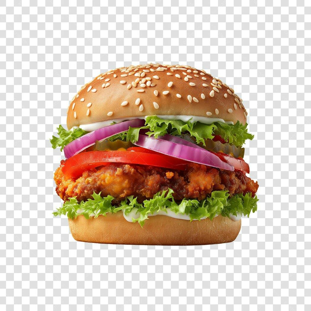 Foto Recortada Hambúrguer Frango Crocante PNG Fundo Transparente