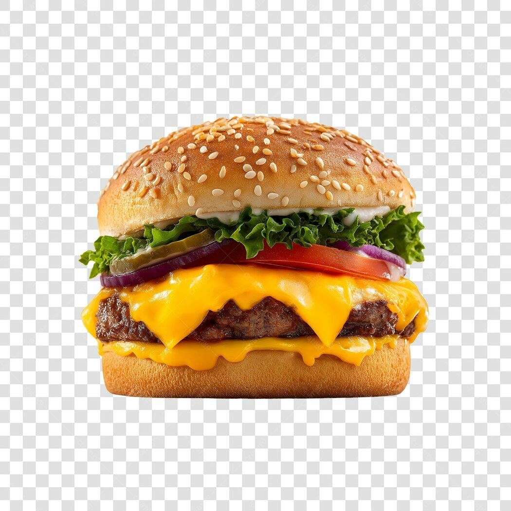 Foto Recortada Hambúrguer Queijo Cheddar PNG Fundo Transparente