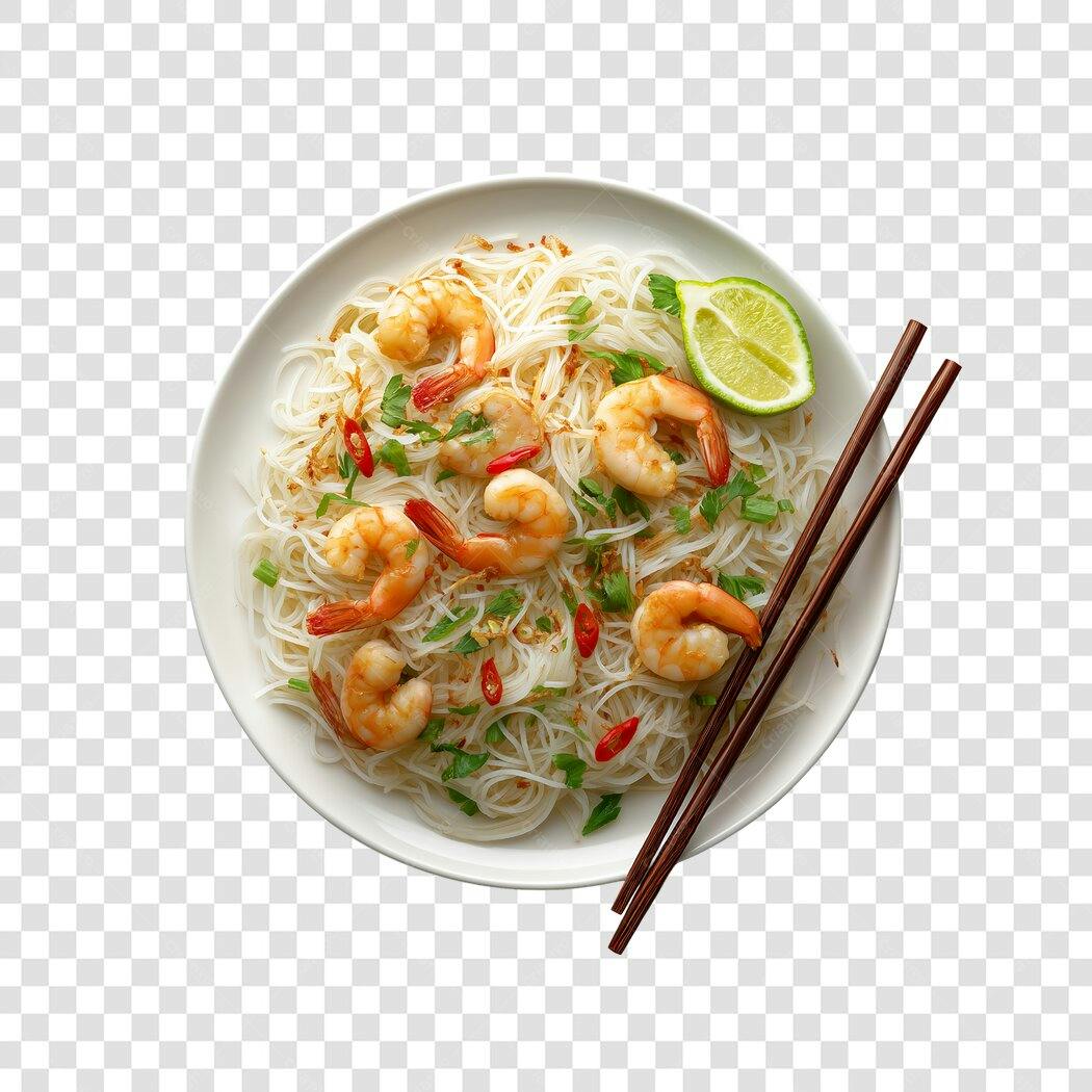 Foto Recortada Macarrão Camarão Limão Hashi PNG Fundo Transparente
