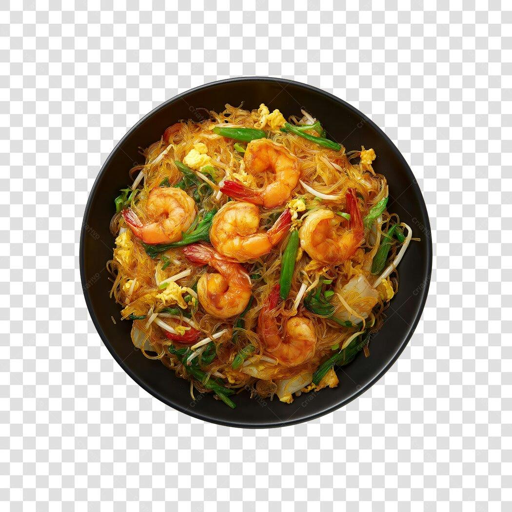 Foto Recortada Prato Pad Thai Camarão PNG Fundo Transparente
