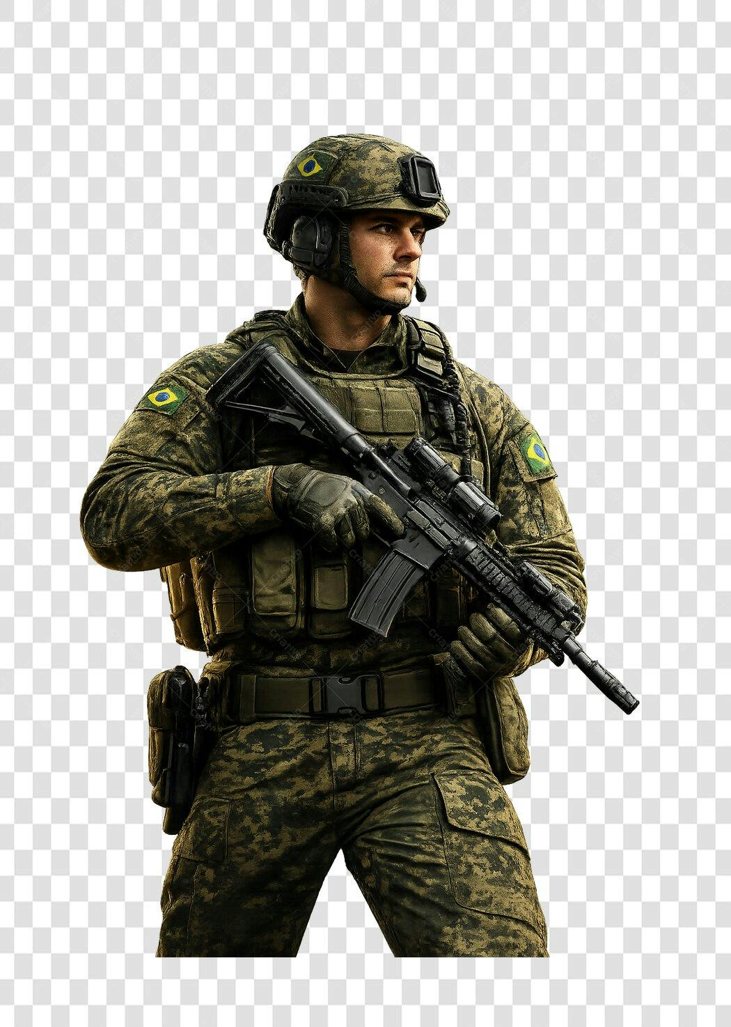 Foto Recortada Soldado Brasileiro Fardado PNG Fundo Transparente