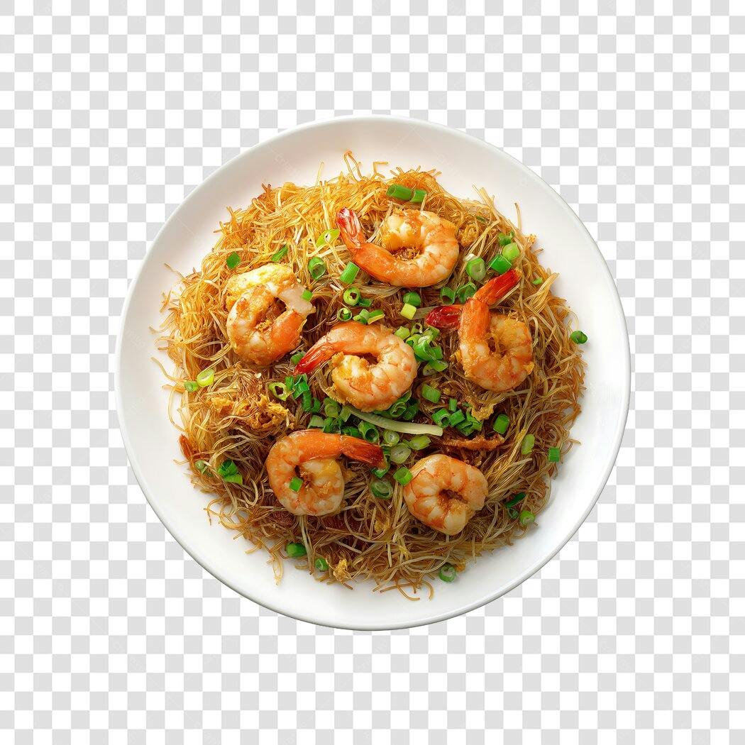 Foto Recortada Yakisoba Camarão Comida Asiática PNG Fundo Transparente